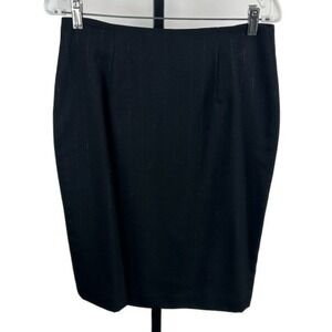 Suzelle Black Silver Thread Pinstripe Wool Pencil Skirt Career Cocktail Size 8